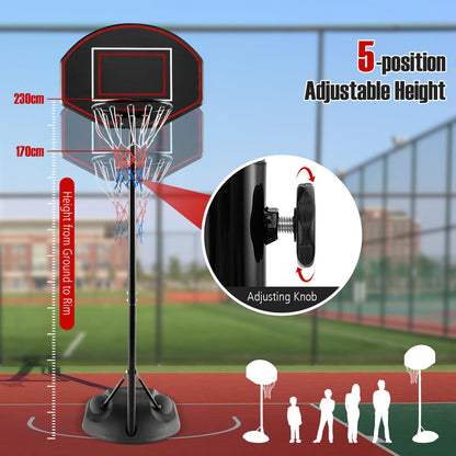 1.67 m-2.28 m Portable Basketball Hoop System with Anti-Rust Stand