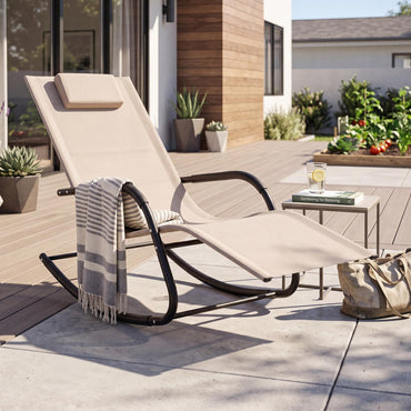 Rocking Sun Lounger, Zero Gravity Recliner Garden Rocking Chair with Headrest & Curved Armrests
