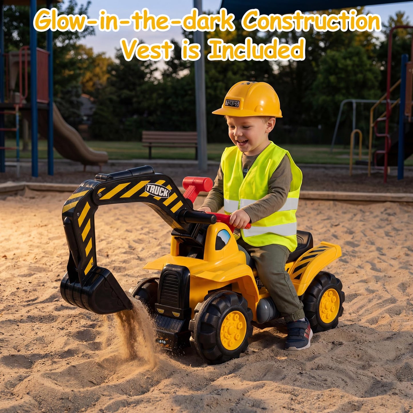 3-in-1 Ride on Excavator Bulldozer, Kids Foot-to-Floor Push Car