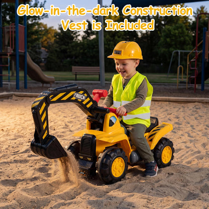 3-in-1 Ride on Excavator Bulldozer, Kids Foot-to-Floor Push Car