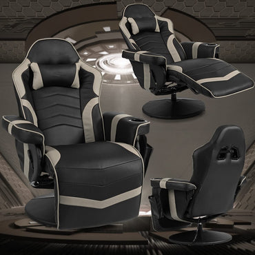 Height Adjustable Swivel Racing Video Massage Gaming Chair with Retractable Footrest