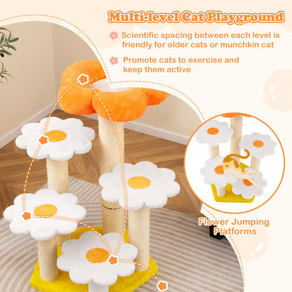 Cute Flower Cat Tree Kitty Tower with Sisal Scratching Posts