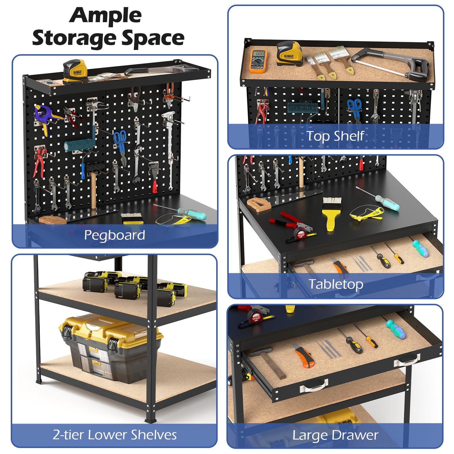 81 x 41 CM Workbench with Pegboard and Drawer and Shelves