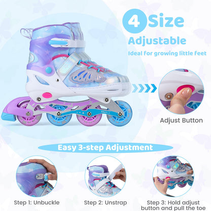 Kids Inline Skates for Boys & Girls, 4 Sizes Adjustable Blades Roller Skates
