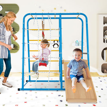 6-in-1 Indoor Jungle Gym Metal Climber with Slide and Monkey Bars