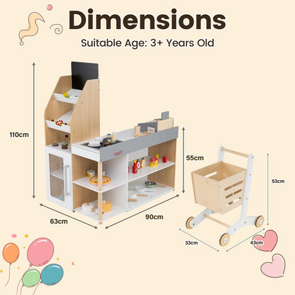 Pretend Play Shop, Kids Supermarket Playset with Shopping Cart