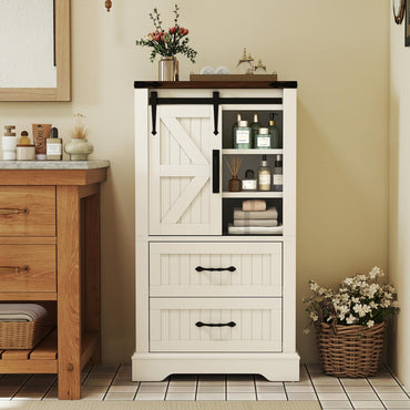 Farmhouse Bathroom Floor Cabinet with Sliding Barn Door