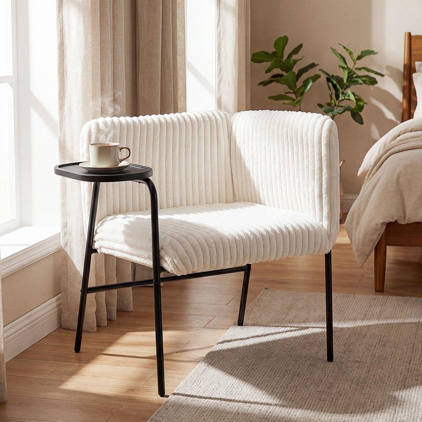 Armchair Accent Chair with Tray Table, Modern Corduroy Upholstered Single Sofa Lounge Armchair