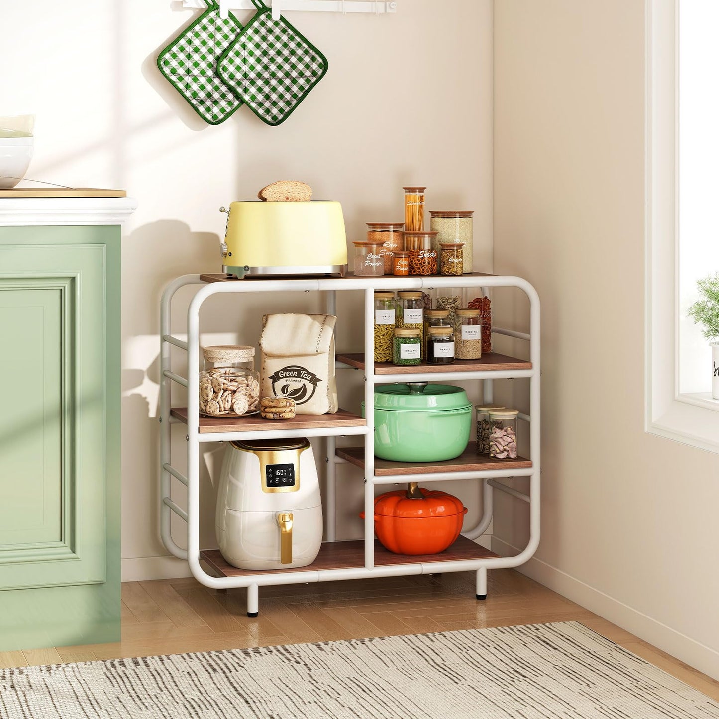 5-Tier Bookshelf, Metal Frame Open Book Shelf, Natural