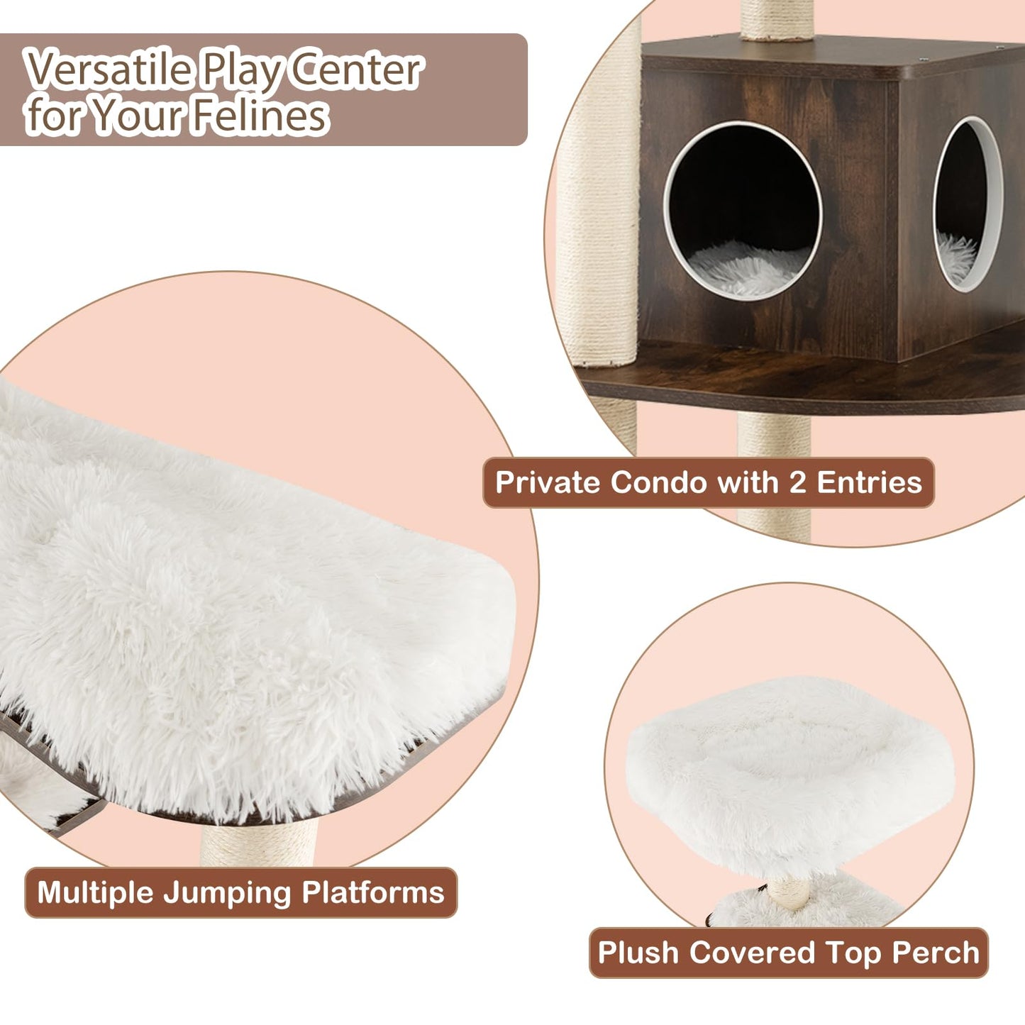 179 cm Tall Wooden Cat Tree with Sisal Scratching Posts