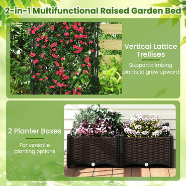 Garden Planter with Trellis with Self-Watering Device and Drainage Holes