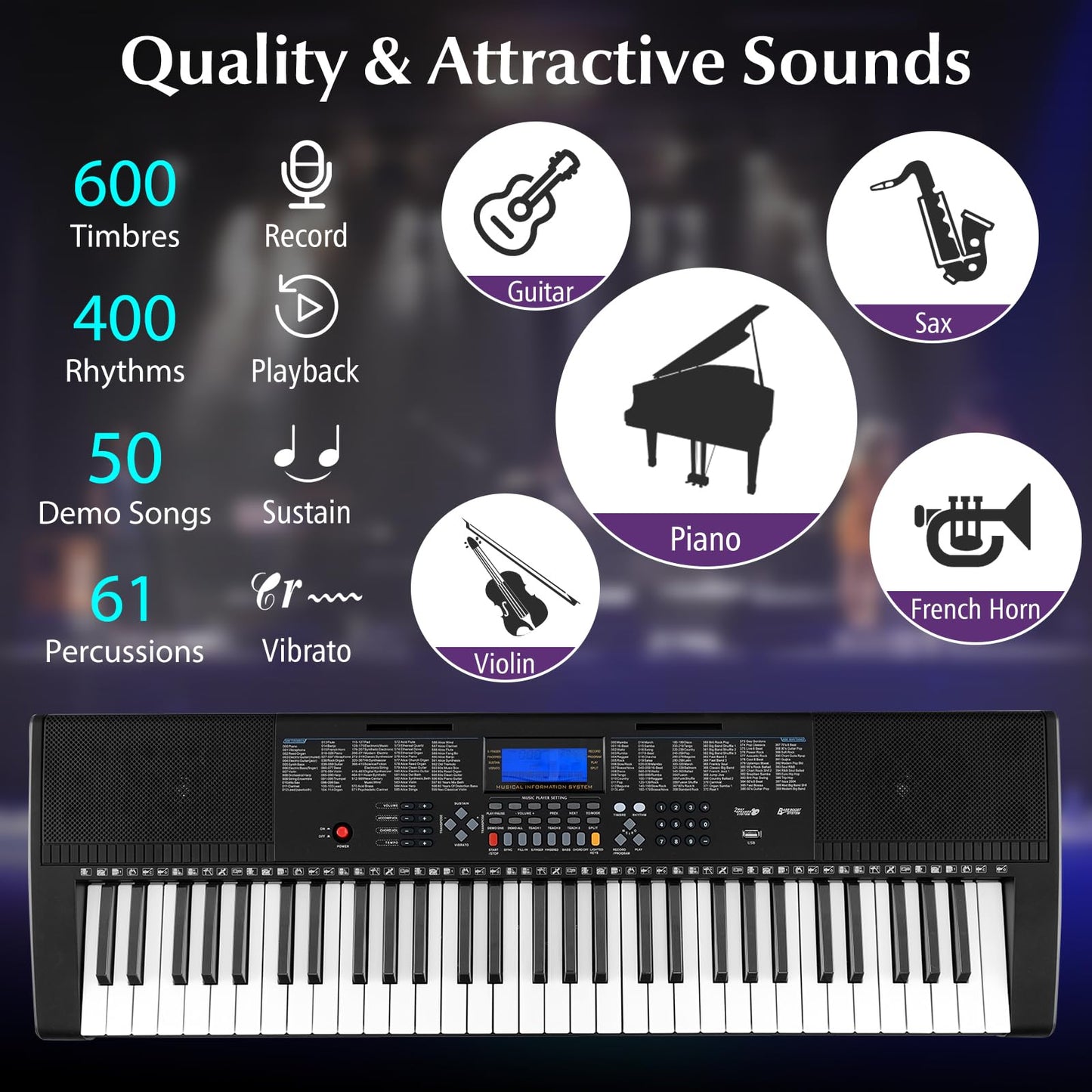 61-Key Portable Electronic Keyboard Piano Complete Digital Piano Set