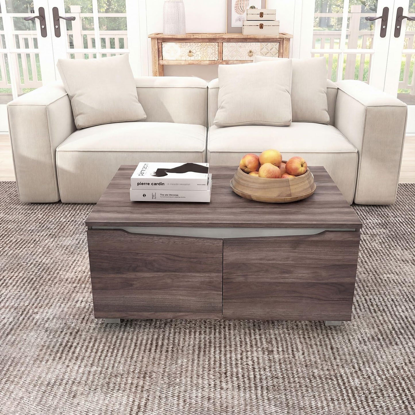 Coffee Table, Farmhouse Accent Sofa Side Snack Table with 4 Doors