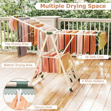 2-Level Clothes Airer Dryer Horse with Height-Adjustable Wings (163x56x99-158cm)