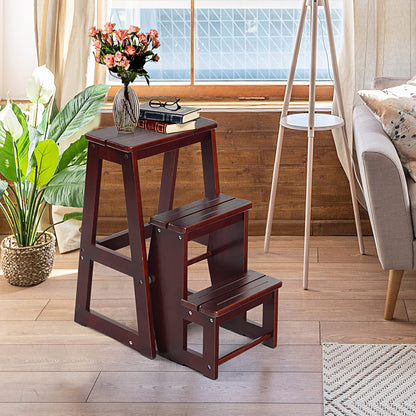 Folding 3 tier Step Stool Wooden Folding Stepladder Shelf