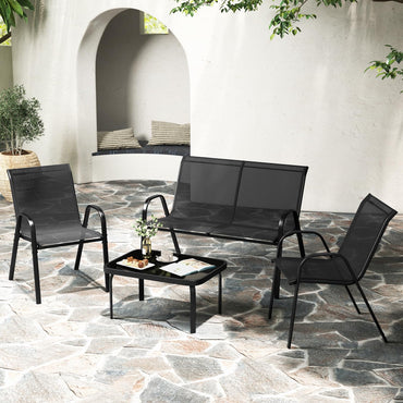 4-Piece Garden Furniture Set, Metal Frame Patio Conversation Set with Loveseat
