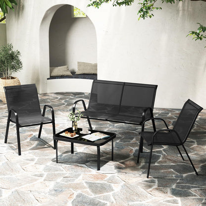 4-Piece Garden Furniture Set, Metal Frame Patio Conversation Set with Loveseat