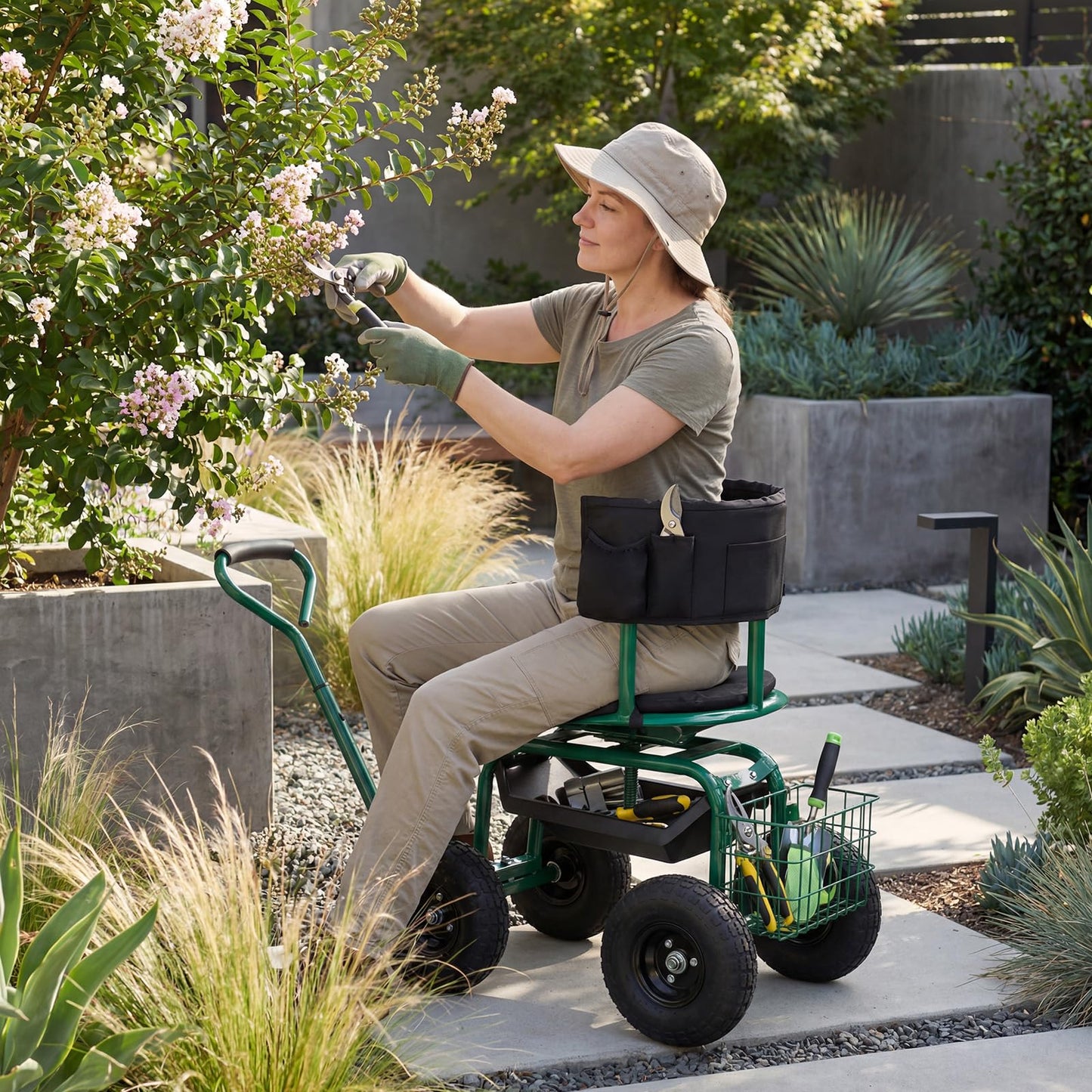 GiantexUK Adjustable Rolling Garden Cart (Green, 96 x 48 x 78-88 cm)