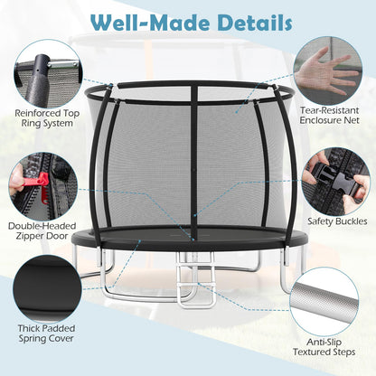 10ft Trampoline, Outdoor Rebounder Trampoline with Safety Enclosure Net and Ladder