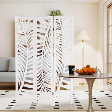 3-Panel Room Divider 170 cm Freestanding Privacy Screen with Natural Paulownia Wood Frame
