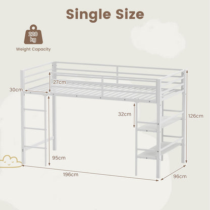 Kids Loft Bed, Metal Single Size Low Loft Bed with Under-Bed Space