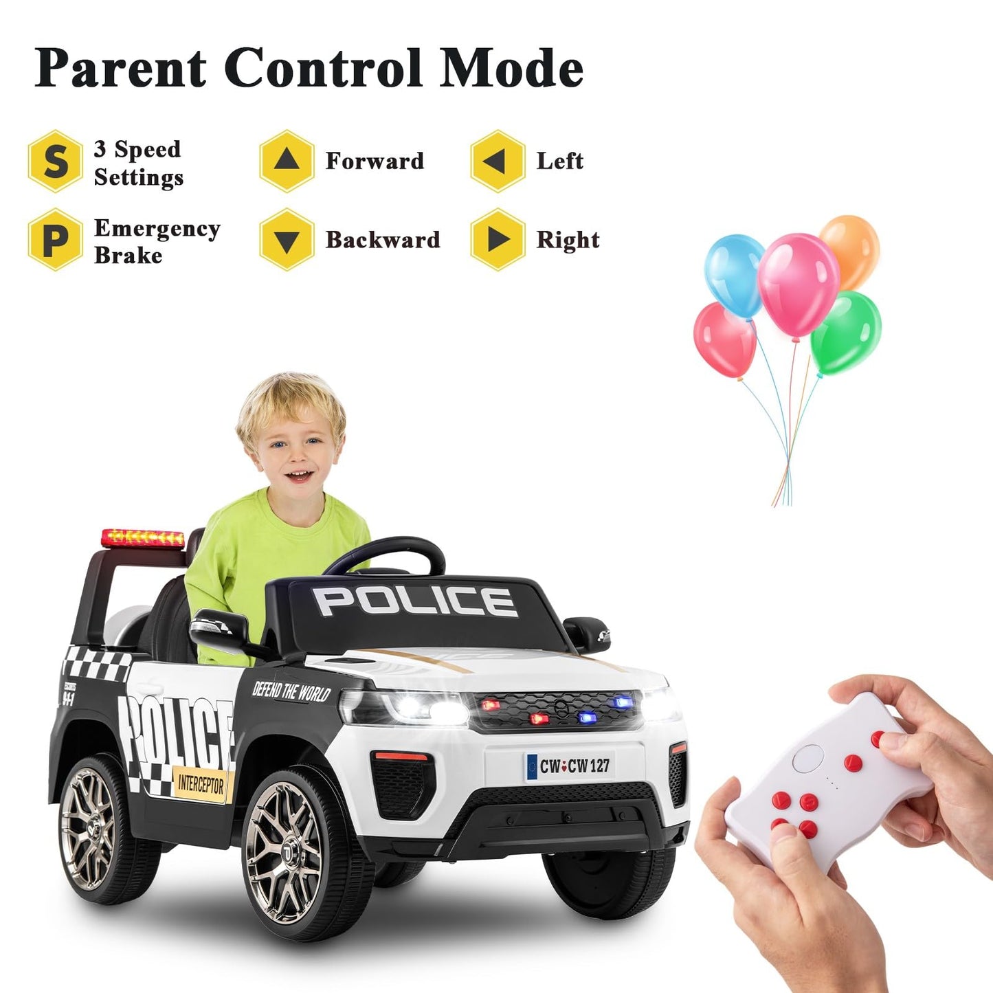 12V Kid Ride on Police Car with Remote Control for Children