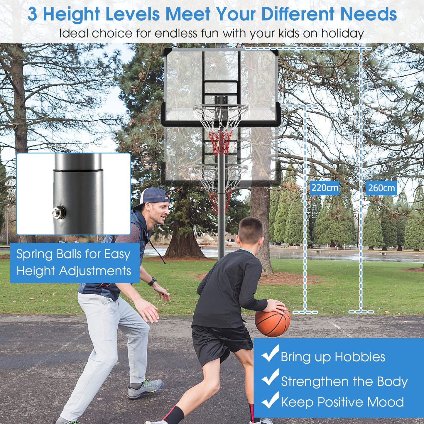 Portable Basketball Hoop with Metal Frame for Teenagers and Adults