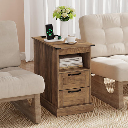 Narrow Bedside Table with Charging Station