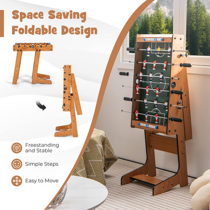 Free Standing Folding Foosball Soccer Game with 2 Mini Footballs