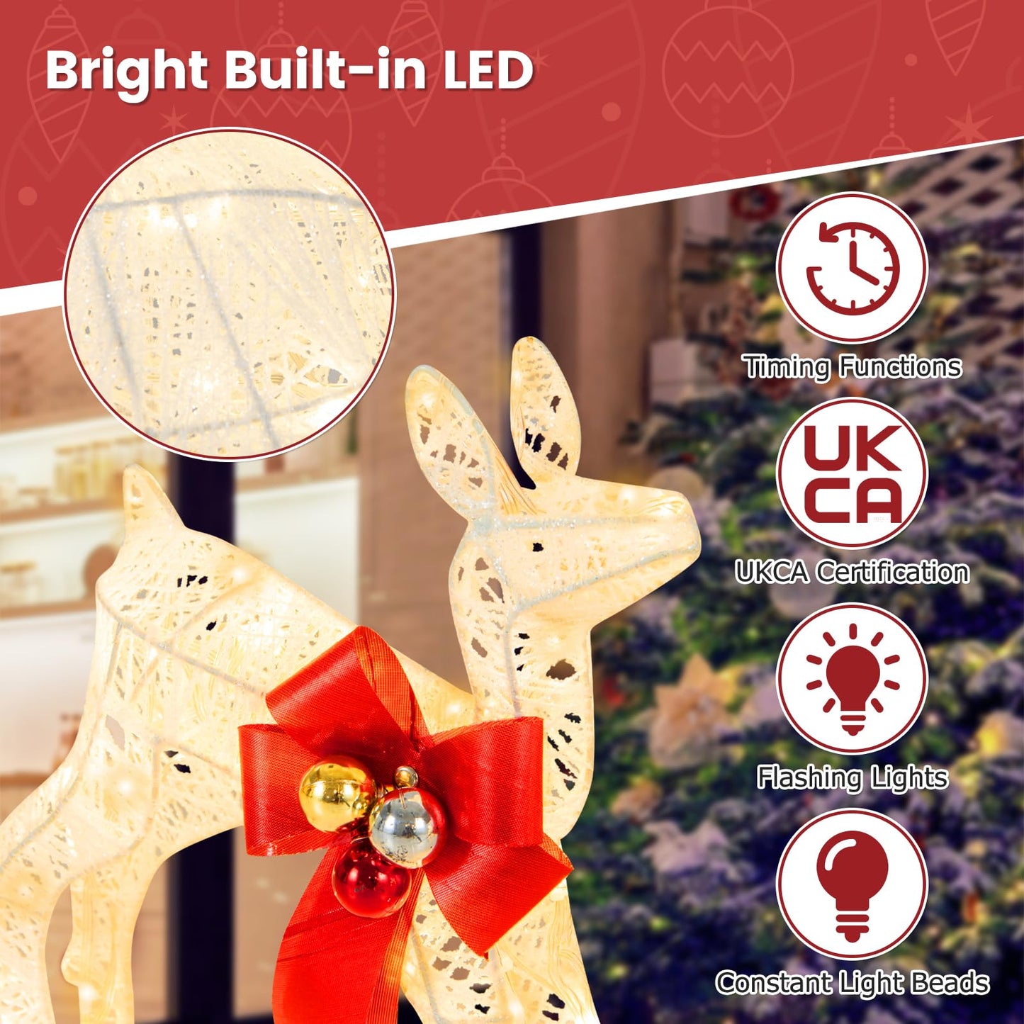 3 Pieces Lighted Reindeer Family Set with 230 LED Lights and Stakes