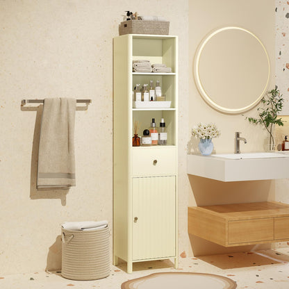170cm Tall Bathroom Cabinet with Fluted Door and 1 Drawer 3 Open Shelves