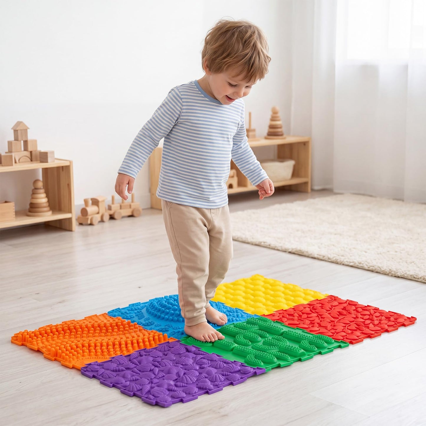 6 PCS Tactile Sensory Mats, Puzzle Floor Tiles (Colorful)