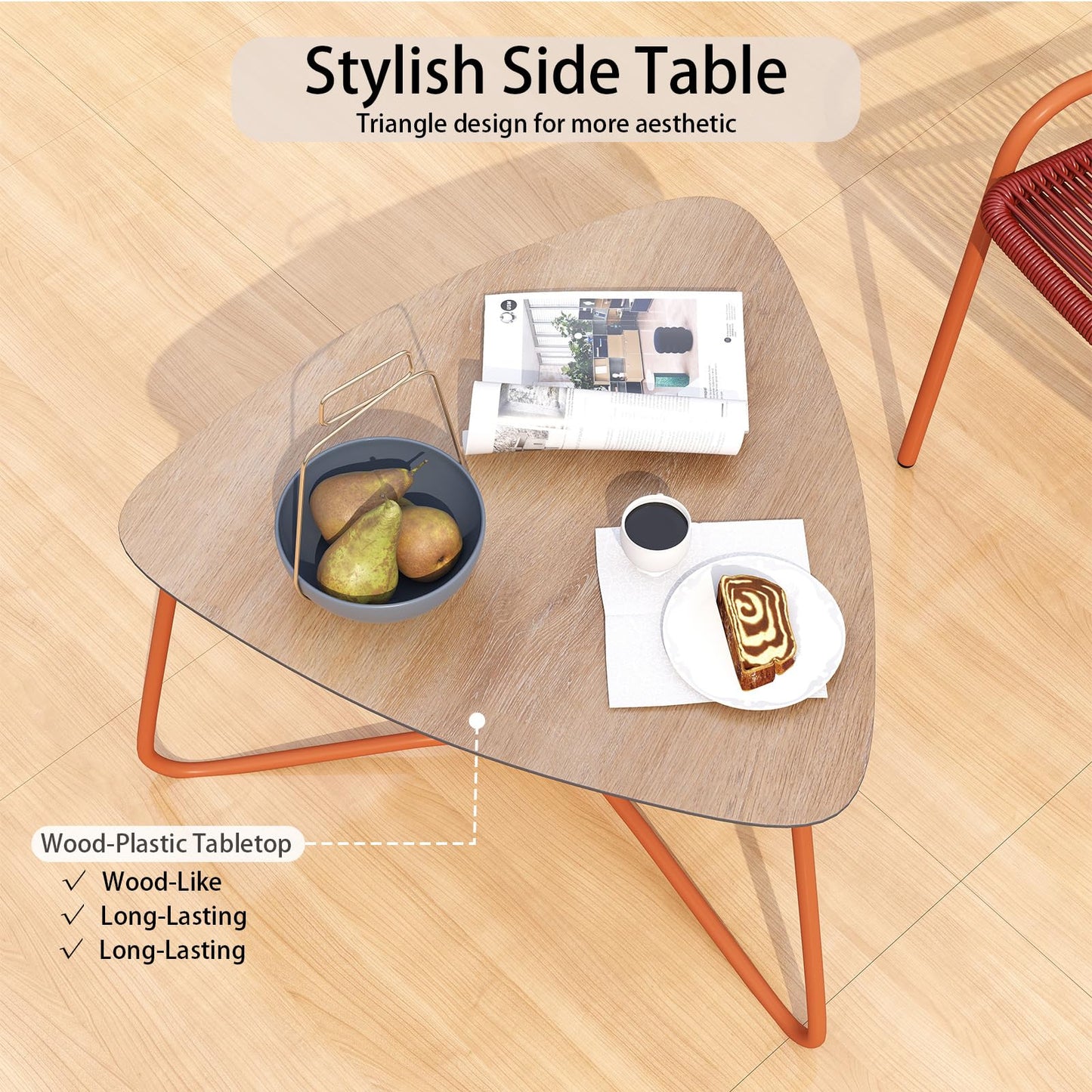 Outdoor Rattan Furniture Set with 2 Gradient Chairs and Wood-Plastic Side Table