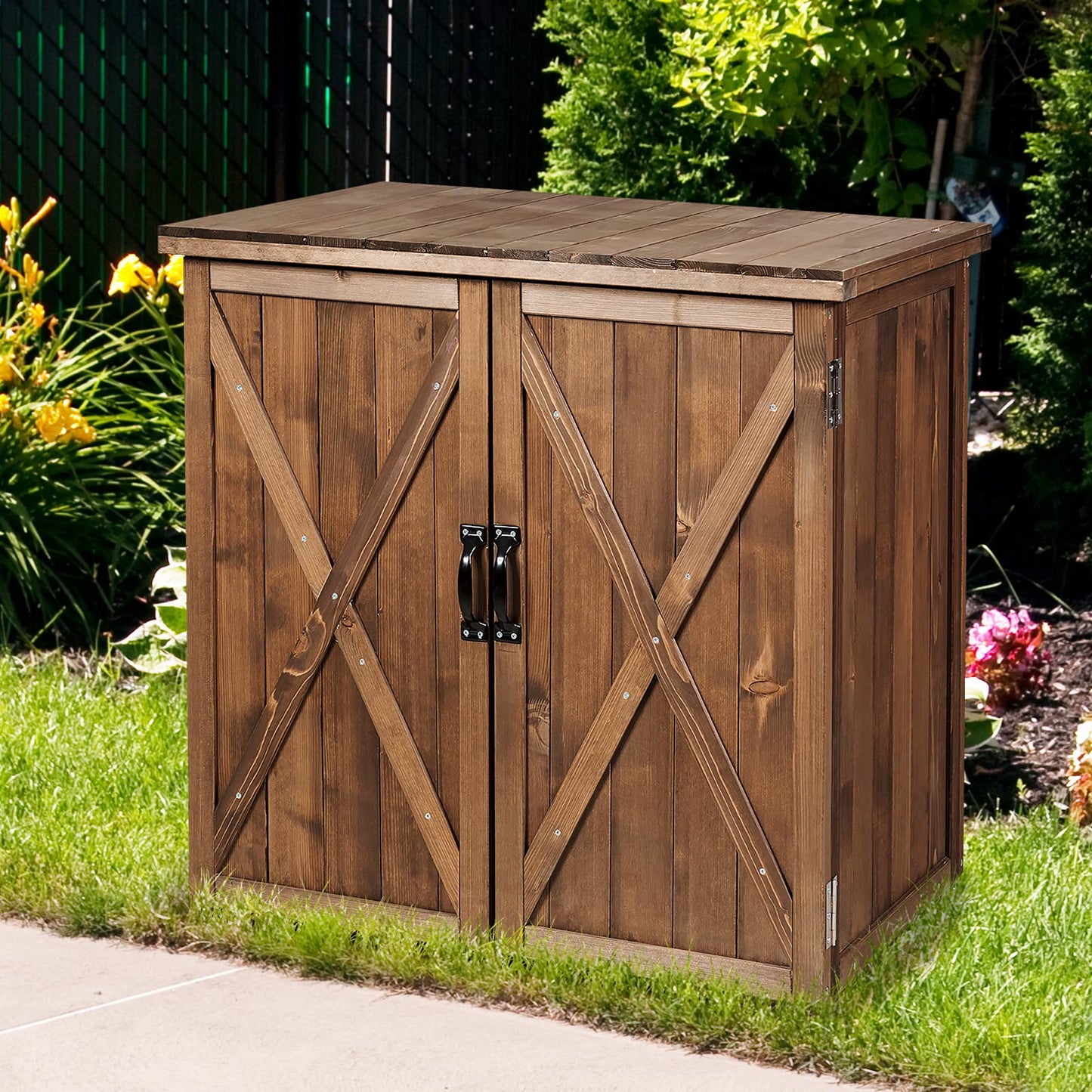 GiantexUK Wooden Garden Shed, Outdoor Tool Storage Cabinet with Double Doors