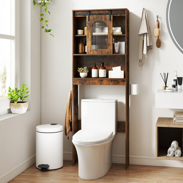 Over Toilet Storage Unit, Freestanding Bathroom Space Saver with Sliding Barn Door