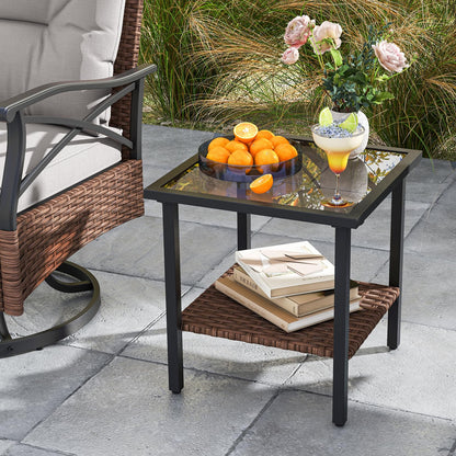 3 Piece Patio Swivel Rocker Set with 2-Tier Coffee Table