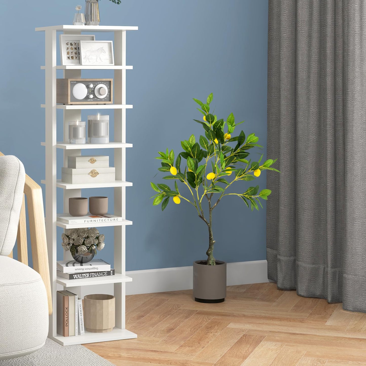 Fake Lemon Plant with Lemon Fruits and Cement Pot