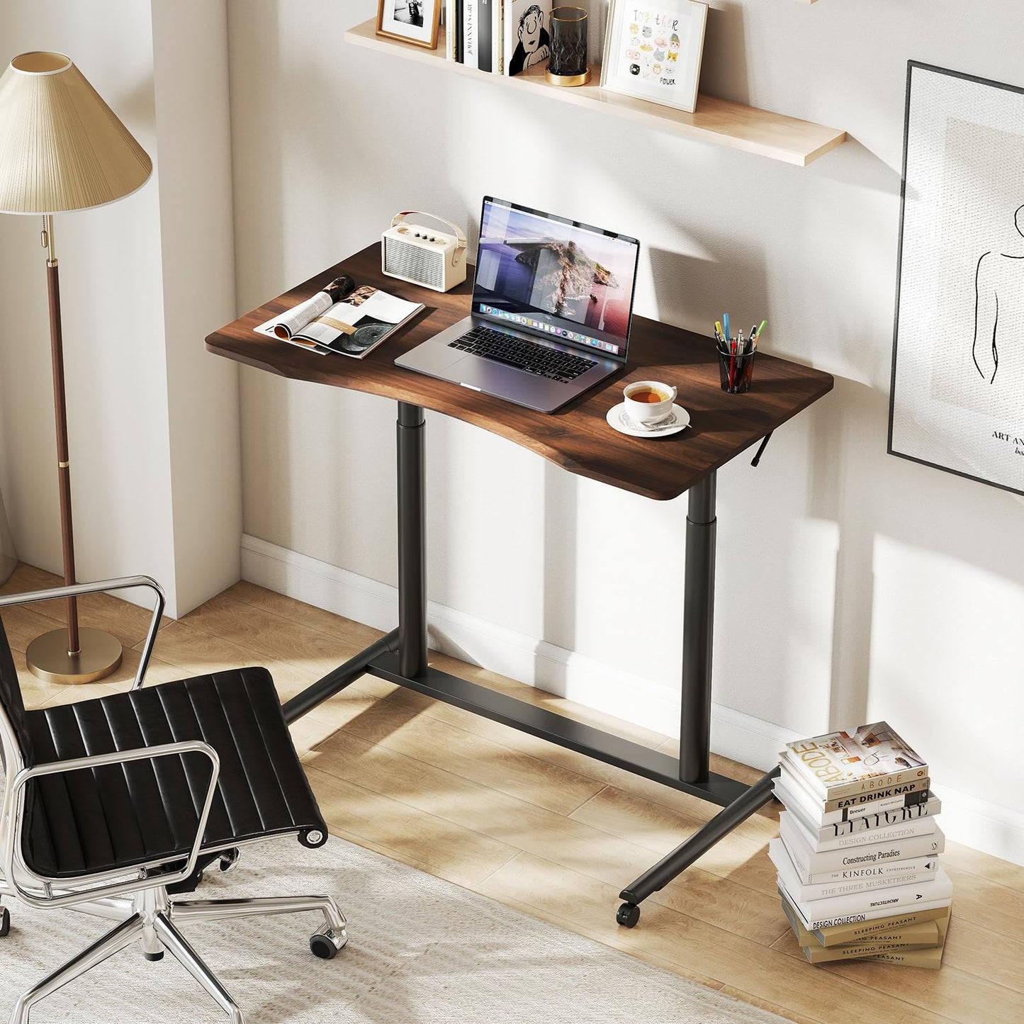 C-Shaped Mobile Standing Desk with Adjustable Height and Lockable Wheels
