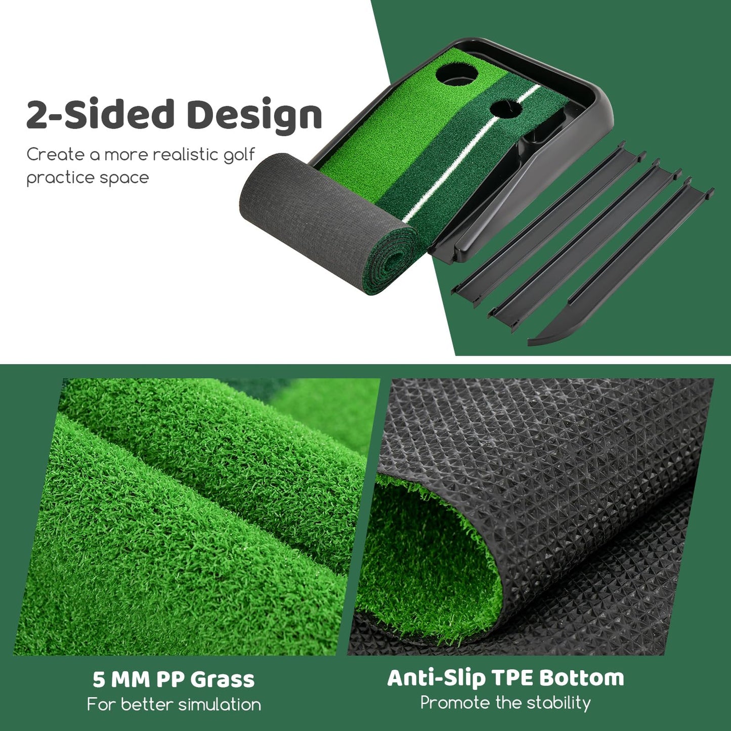 250 CM Putting Premium Golf Practice Turf with Auto Ball Return Track