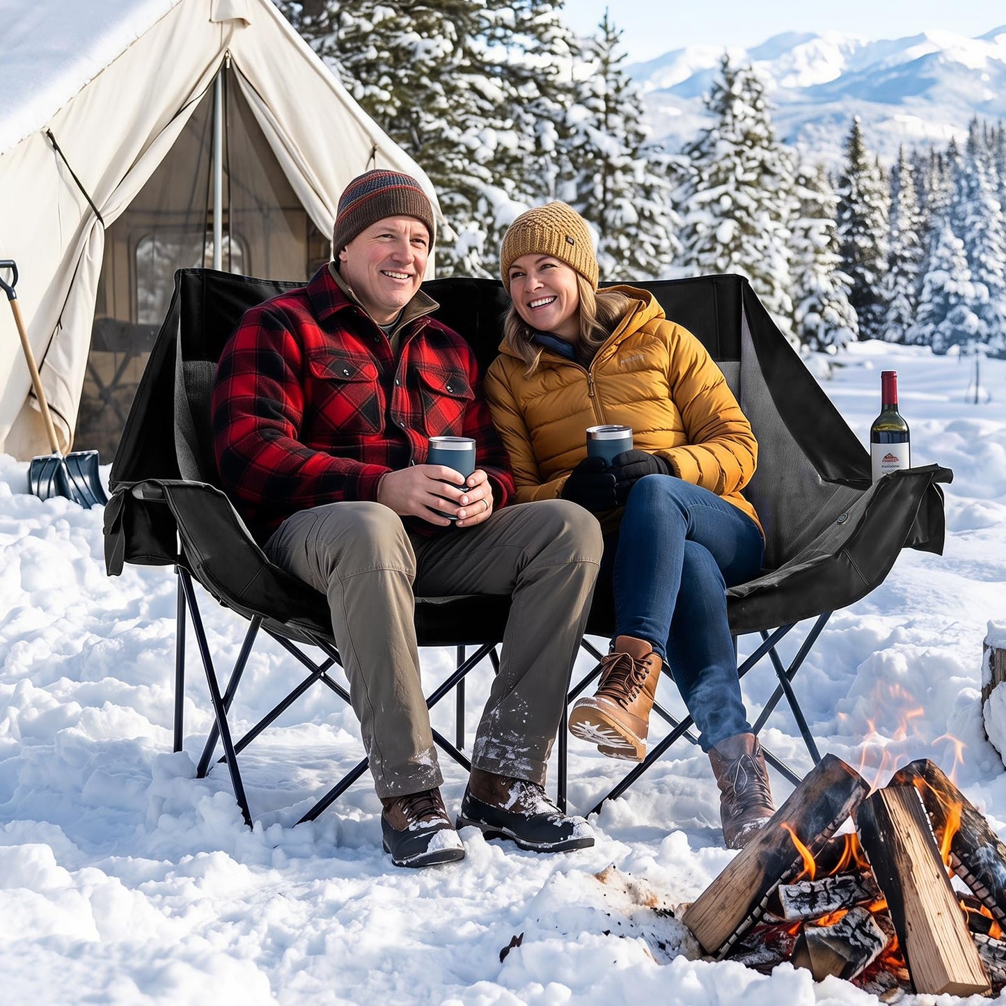 Oversized Heated Double Camping Chair, 3 Heat Levels, 300kg