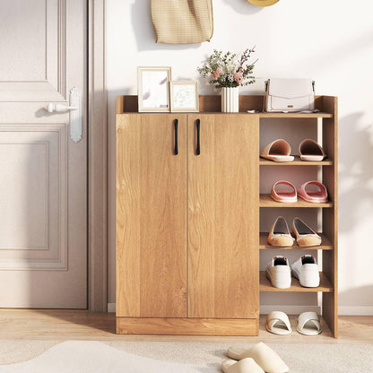 Shoe Storage Organizer with 2 Adjustable Inner Shelves and 4 Open Shelves