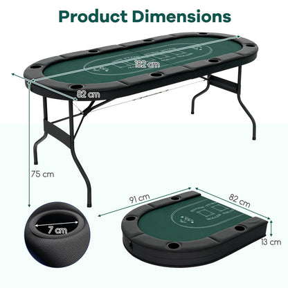 Foldable Poker Table for 8 Players Portable Oval Card Board with Cup Holders