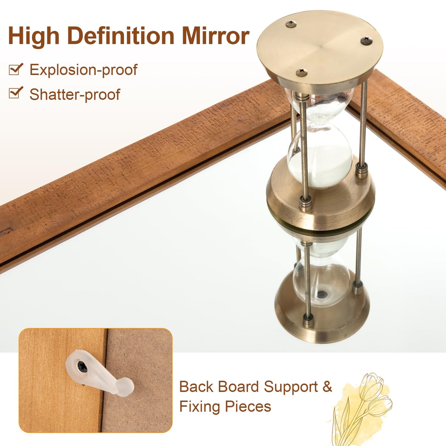 Farmhouse Bathroom Wall Mirror with Fir Wood Frame