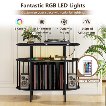LED Record Player Stand with Charging Station