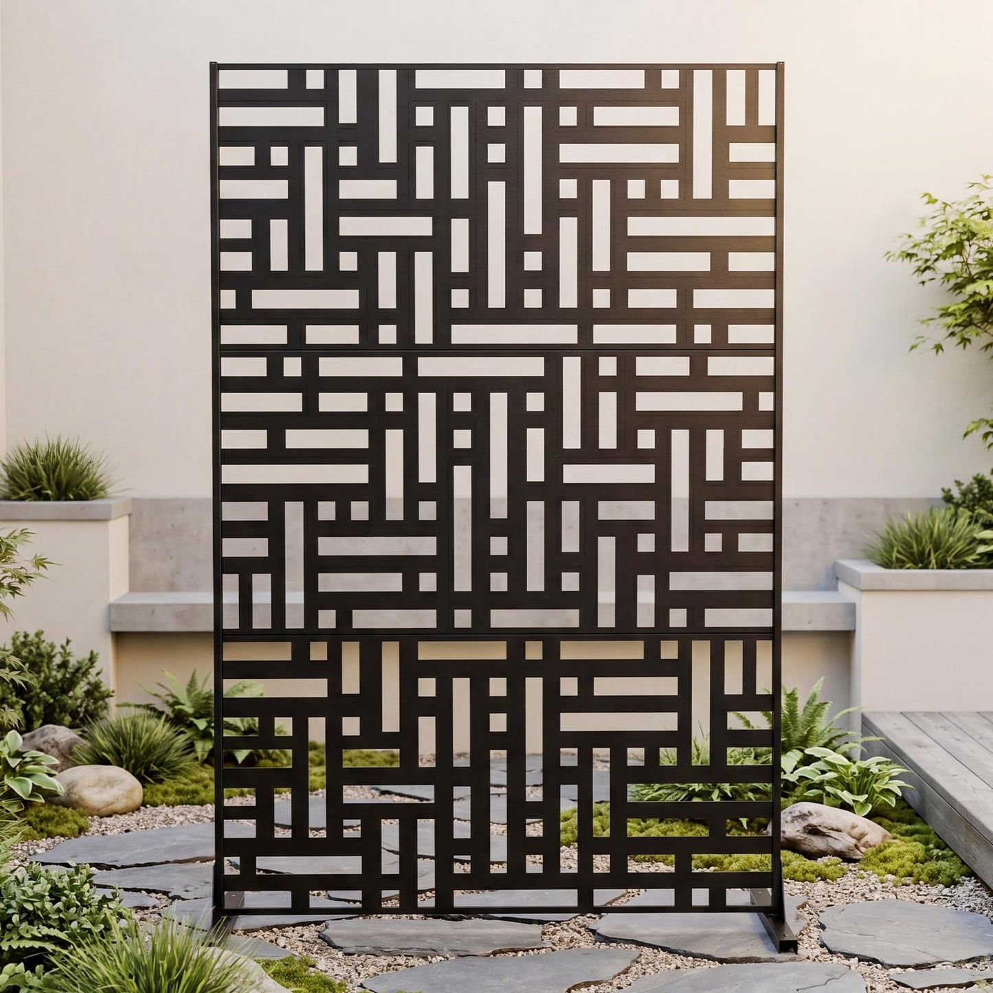 183 CM Freestanding Louvered Metal Outdoor Privacy Screen