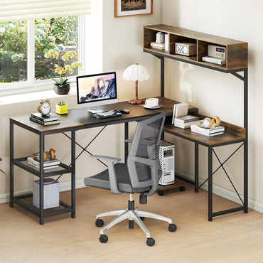 L-Shaped Computer Desk with Storage Hutch, 158 x 123 cm Reversible Study Writing Workstation