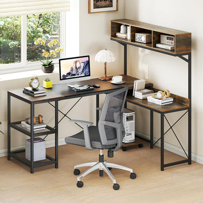 L-Shaped Computer Desk with Storage Hutch, 158 x 123 cm Reversible Study Writing Workstation