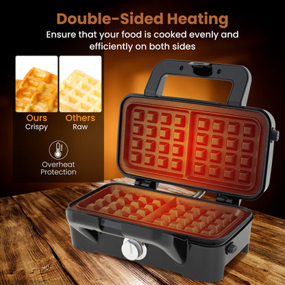 3 in 1 Waffle Maker with Non-stick Plates and Indicator Lights