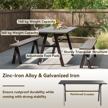 3 Pieces Outdoor Picnic Table and Benches Set for 6 People with 49MM Umbrella Hole