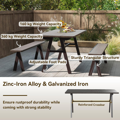 3 Pieces Outdoor Picnic Table and Benches Set for 6 People with 49MM Umbrella Hole
